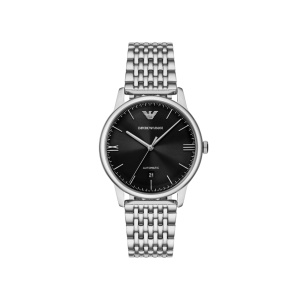 Armani Black Dial Stainless Steel Case Quartz Movement 50M Water Resistant Without Screw In Crown With Stainless Steel Strap